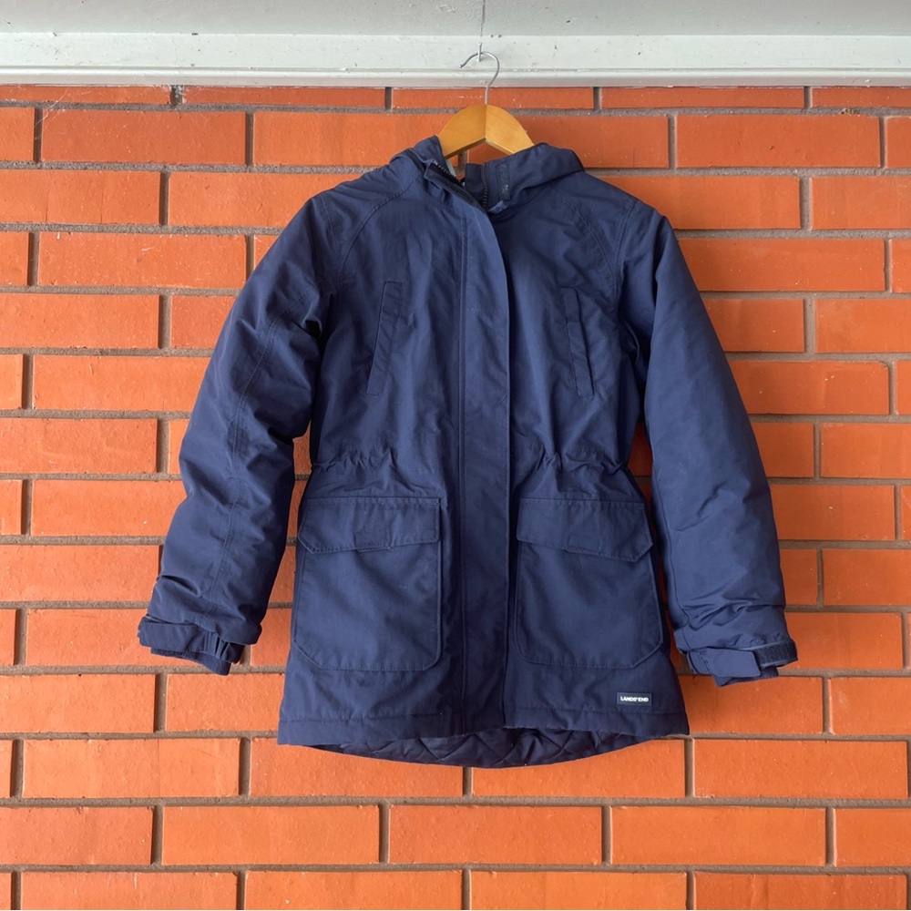 Lands’ End Squall Waterproof Windproof Hooded Winter Coat Navy Blue Kids M 10-12